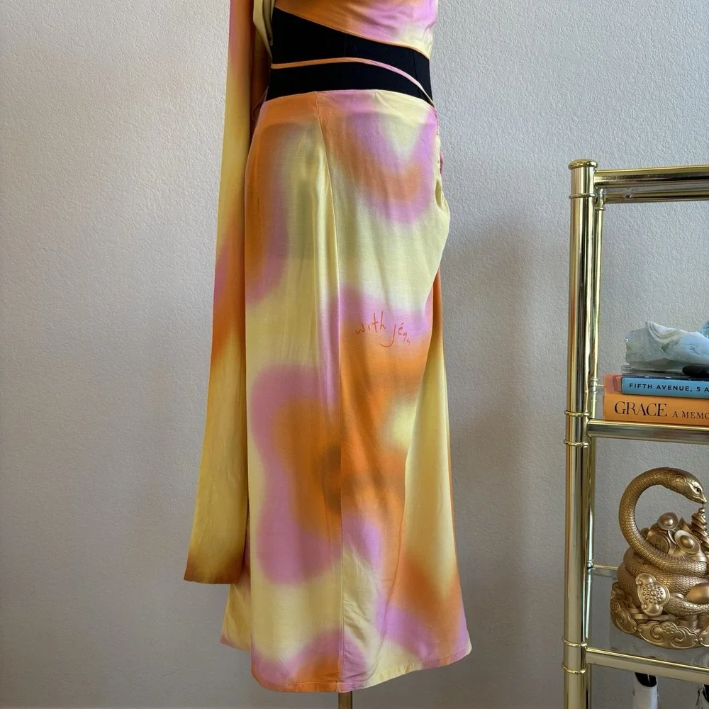 With Jean Naomi Skirt Set Small Yellow Sunset Swirl Multi-way Top Co-ord‎ Retro
